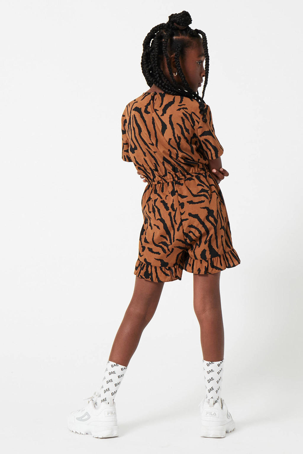 Bruin en zwarte meisjes CoolCat Junior jumpsuit Noor van polyester met regular fit en zebraprint