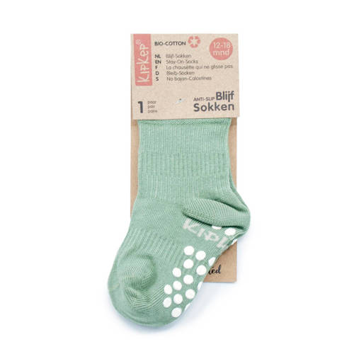 KipKep Blijf-Sokjes met anti-slip nopjes 12-18 mnd groen Sokken Jongens Meisjes Biologisch katoen 12-18 mnd