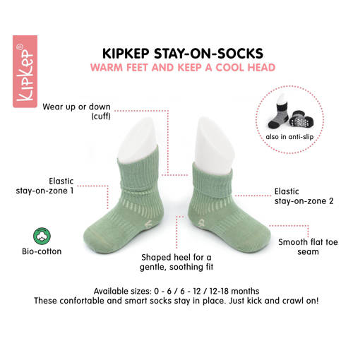 KipKep Blijf-Sokjes met anti-slip nopjes 12-18 mnd groen Sokken Jongens Meisjes Katoen 12-18 mnd