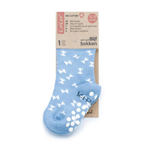 KipKep Blijf-Sokjes met anti-slip nopjes 12-18 mnd blauw Sokken Jongens Meisjes Biologisch katoen 12-18 mnd