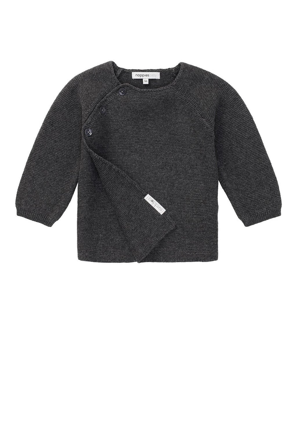 Antraciete jongens en meisjes Noppies baby longsleeve Pino van katoen met effen, lange mouwen, ronde hals en knoopsluiting
