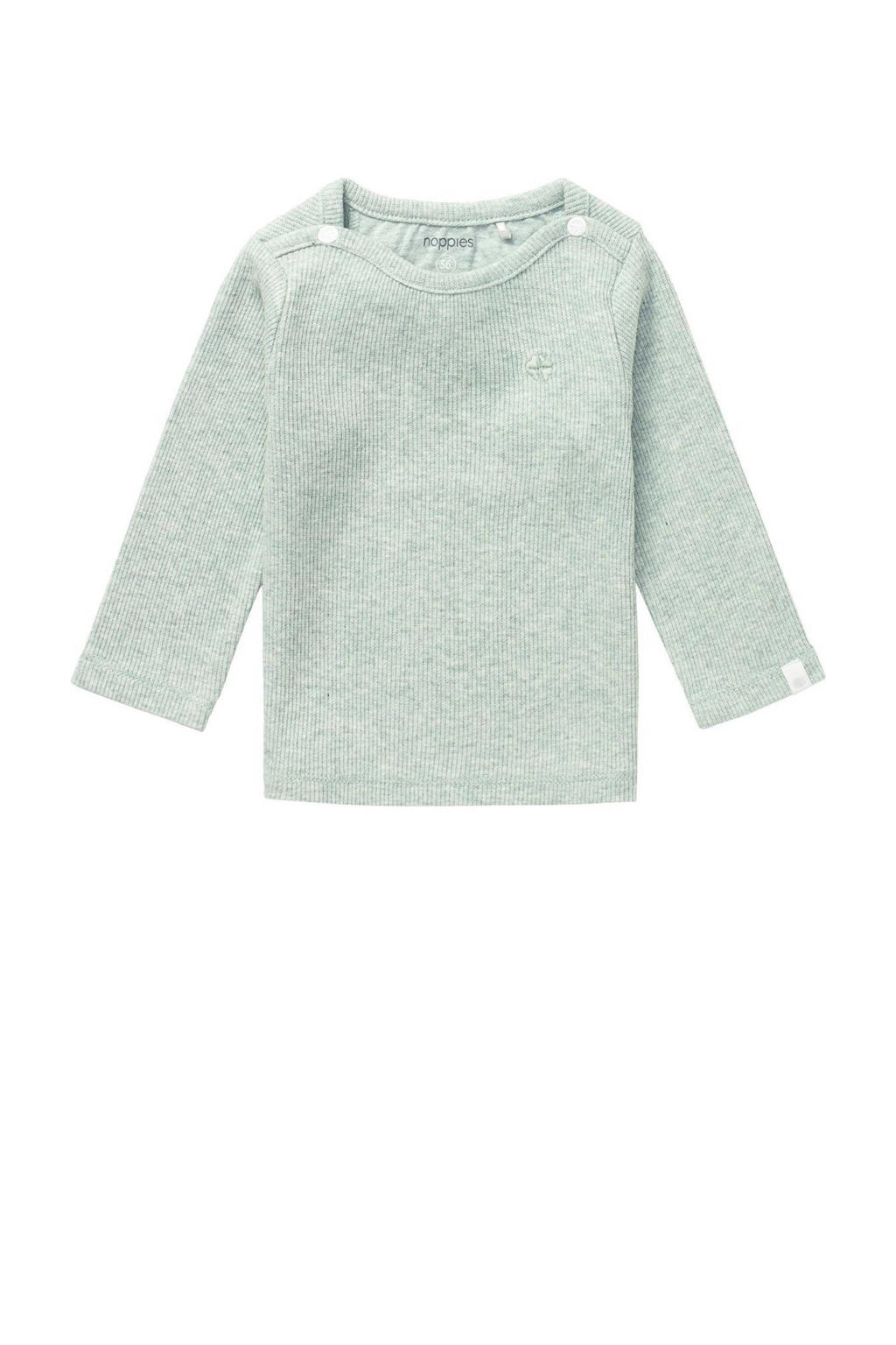 Mintgroene jongens en meisjes Noppies baby gemêleerde ribgebreide longsleeve Natal katoen melange met lange mouwen, ronde hals, drukknoopsluiting en borduursels