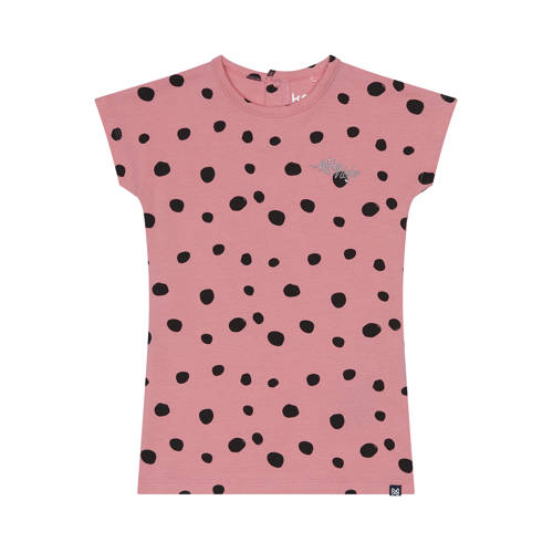 Koko Noko T-shirtjurk Niya met all over print en glitters roze/zwart Meisjes Stretchkatoen (duurzaam) Ronde hals - 110/116