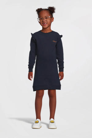 sweatjurk Nena met tekst en ruches donkerblauw