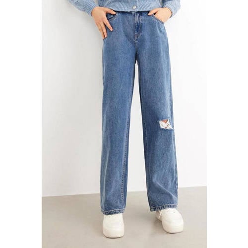 LMTD wide leg jeans NLFNOIZZA stonewashed Blauw Meisjes Denim Effen