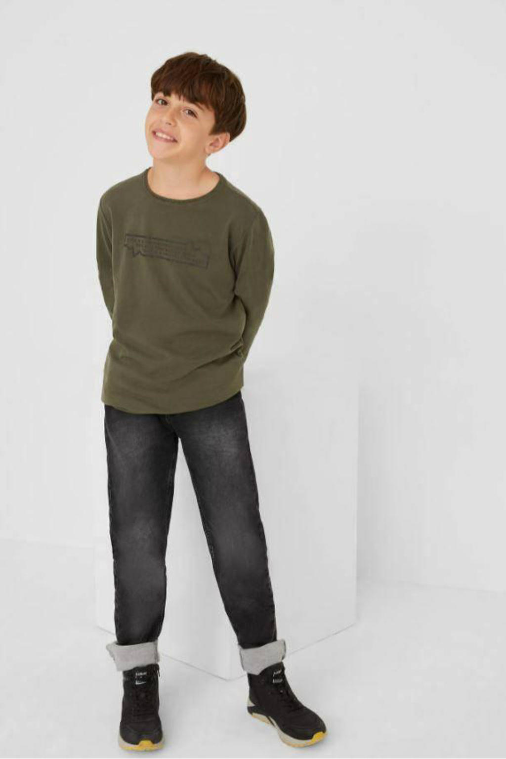 Antraciete jongens s.Oliver regular fit jeans van stretchdenim met rits- en drukknoopsluiting