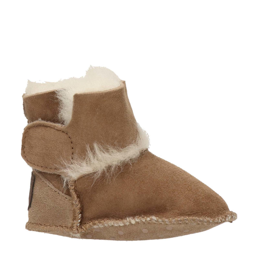 Cognackleurige jongens en meisjes Warmbat Australia suede babyschoenen met effen
