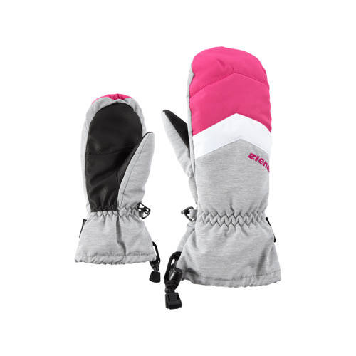 Ziener skihandschoenen Lettero AS Mitten lichtgrijs/wit/roze Jongens/Meisjes Polyester 