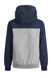 thumbnail: Donkerblauwe jongens JACK & JONES JUNIOR zomerjas van polyester met effen, lange mouwen, capuchon, ritssluiting en elastische boord
