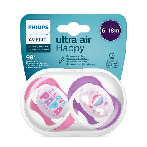Philips AVENT Ultra Air fopspeen 6-18M 2 stuks SCF080/04 Roze afbeelding