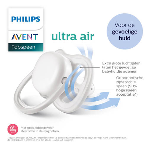 Philips Avent ultra air-fopspeen- 6-18 mnd (2 stuks) Blauw