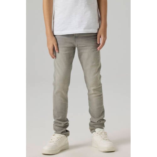 NAME IT KIDS slim fit jeans NKMSILAS grijs Jongens Stretchkatoen Effen - maat 122 afbeelding