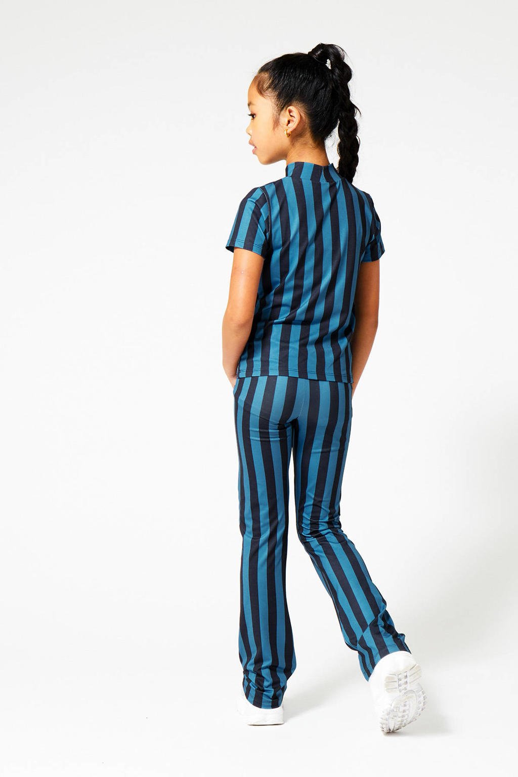 Blauwe meisjes CoolCat Junior gestreepte flared broek Poppy 34 inch van polyester met regular waist