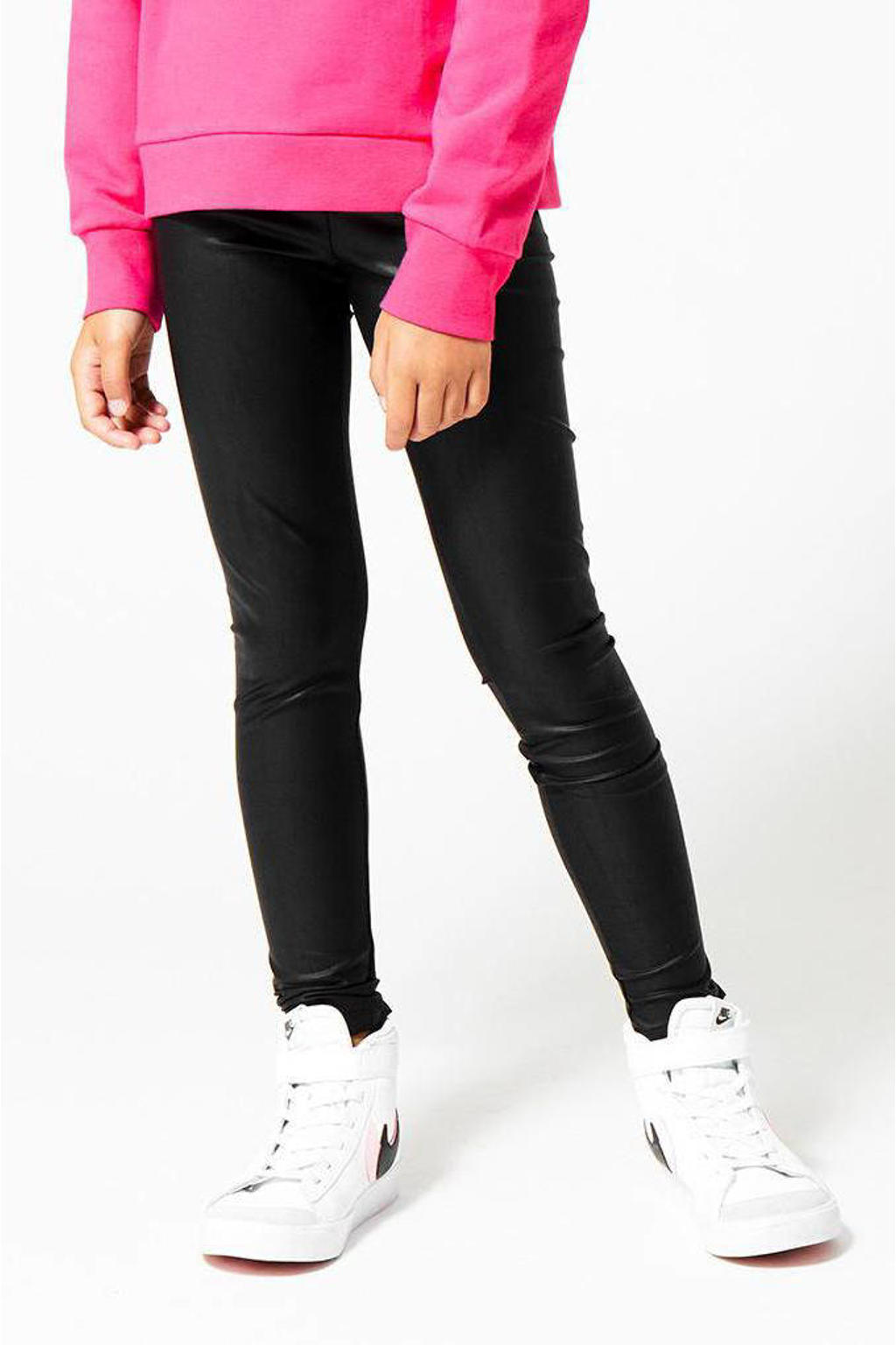 Zwarte meisjes CoolCat Junior imitatieleren legging Pagea met regular waist en elastische tailleband