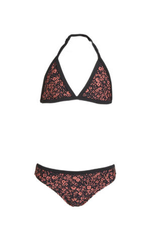 gebloemde triangel bikini zwart/rood