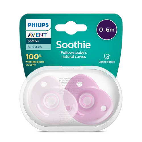 Philips Avent Soothie 0-6M 2 stuks Roze SCF099 22 Fopspeen Effen