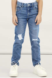 thumbnail: Stonewashed meisjes NAME IT KIDS mom jeans van denim met regular waist, rits- en knoopsluiting en effen