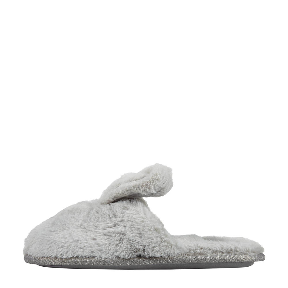 Apollo imitatiebont pantoffels met bunny oren lichtgrijs