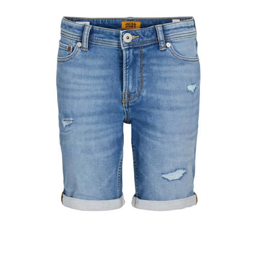 JACK & JONES JUNIOR slim fit jeans bermuda JJIRICK stonewashed Denim short Blauw Jongens Stretchdenim