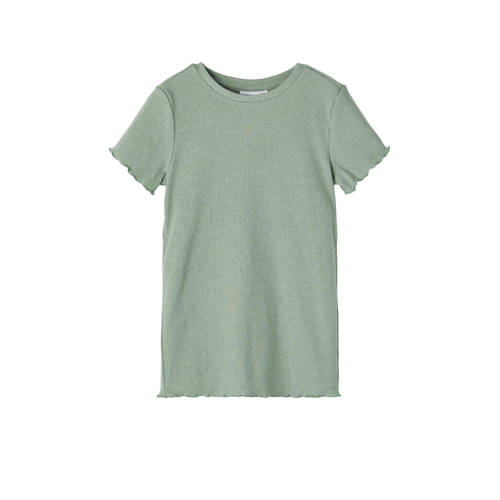 NAME IT KIDS ribgebreid T-shirt NKFTARA groen Meisjes Polyester Ronde hals