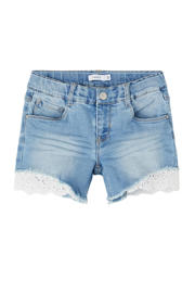 thumbnail: Stonewashed meisjes NAME IT KIDS regular fit jeans short van stretchdenim met rits- en haaksluiting