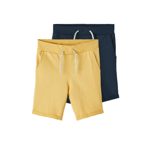 NAME IT KIDS sweatshort - set van 2 geel/donkerblauw Bruin Effen - maat 146 afbeelding