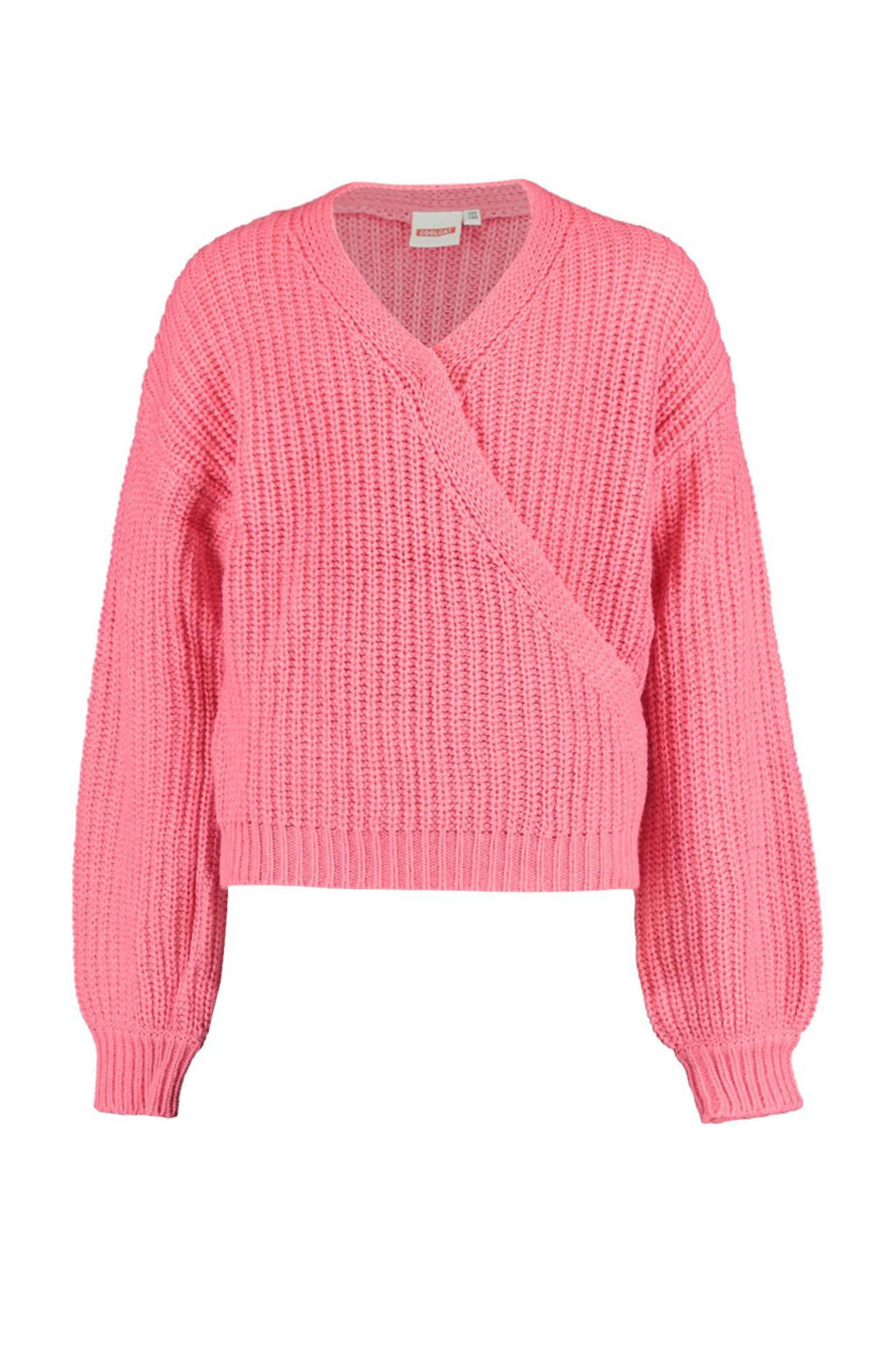 Roze meisjes CoolCat Junior trui van polyamide met lange mouwen, V-hals en geribde boorden