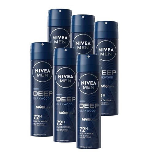 Nivea Deep black carbon deodorant spray 6 x 150 ml voordeelverpakking