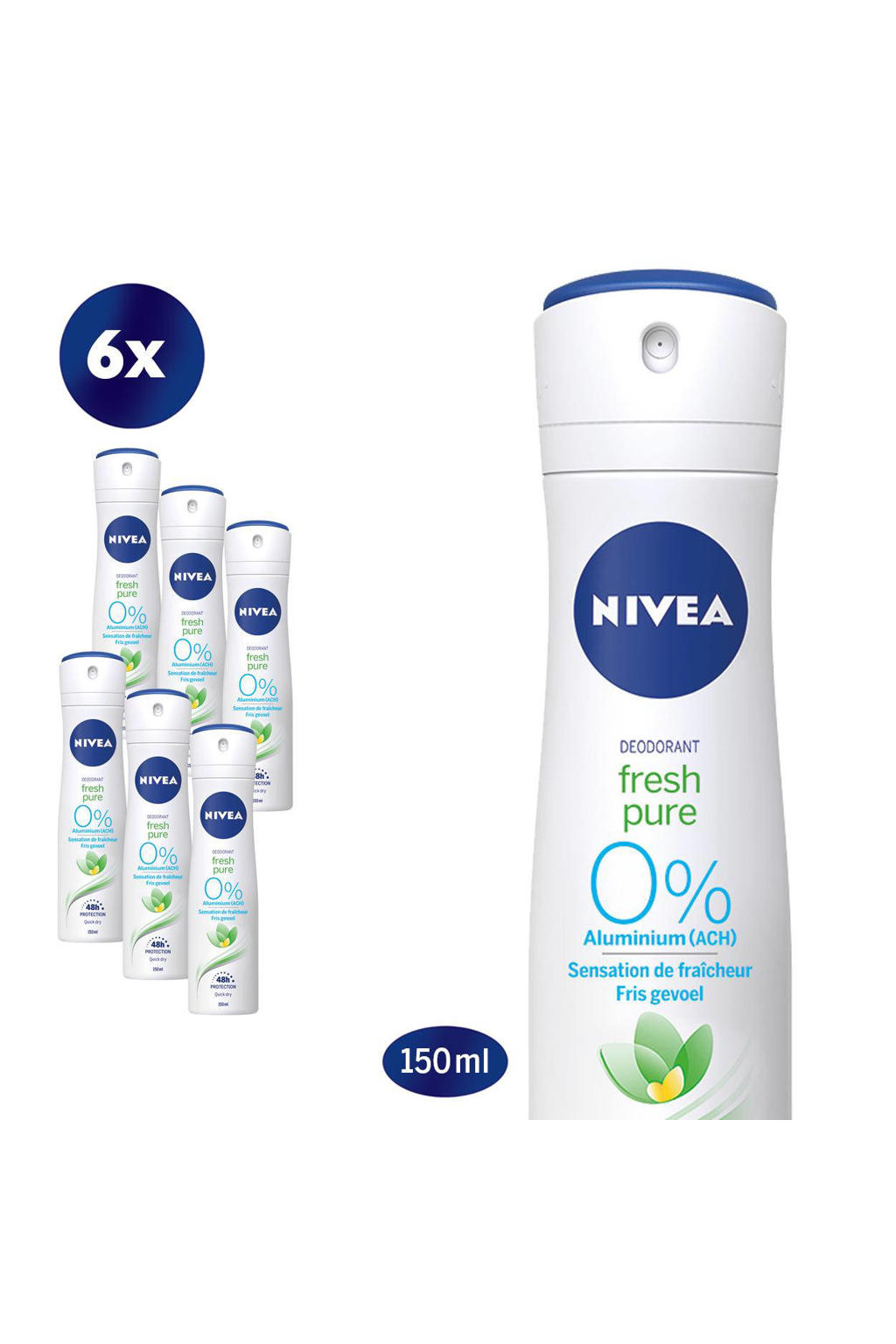NIVEA Pure & Natural Jasmine deodorant spray - 6 x 150 ml - voordeelverpakking