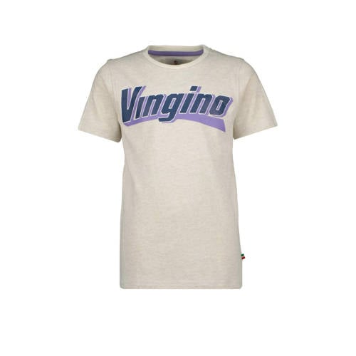 Vingino T-shirt Hachiro met logo lichtgrijs melange/blauw Jongens Katoen Ronde hals - 104