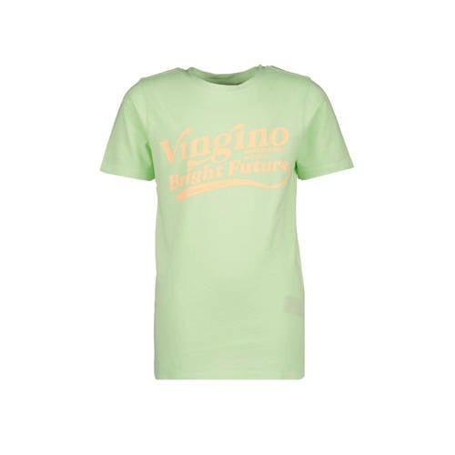 Vingino T-shirt Hazu met logo neon groen Jongens Katoen Ronde hals Logo