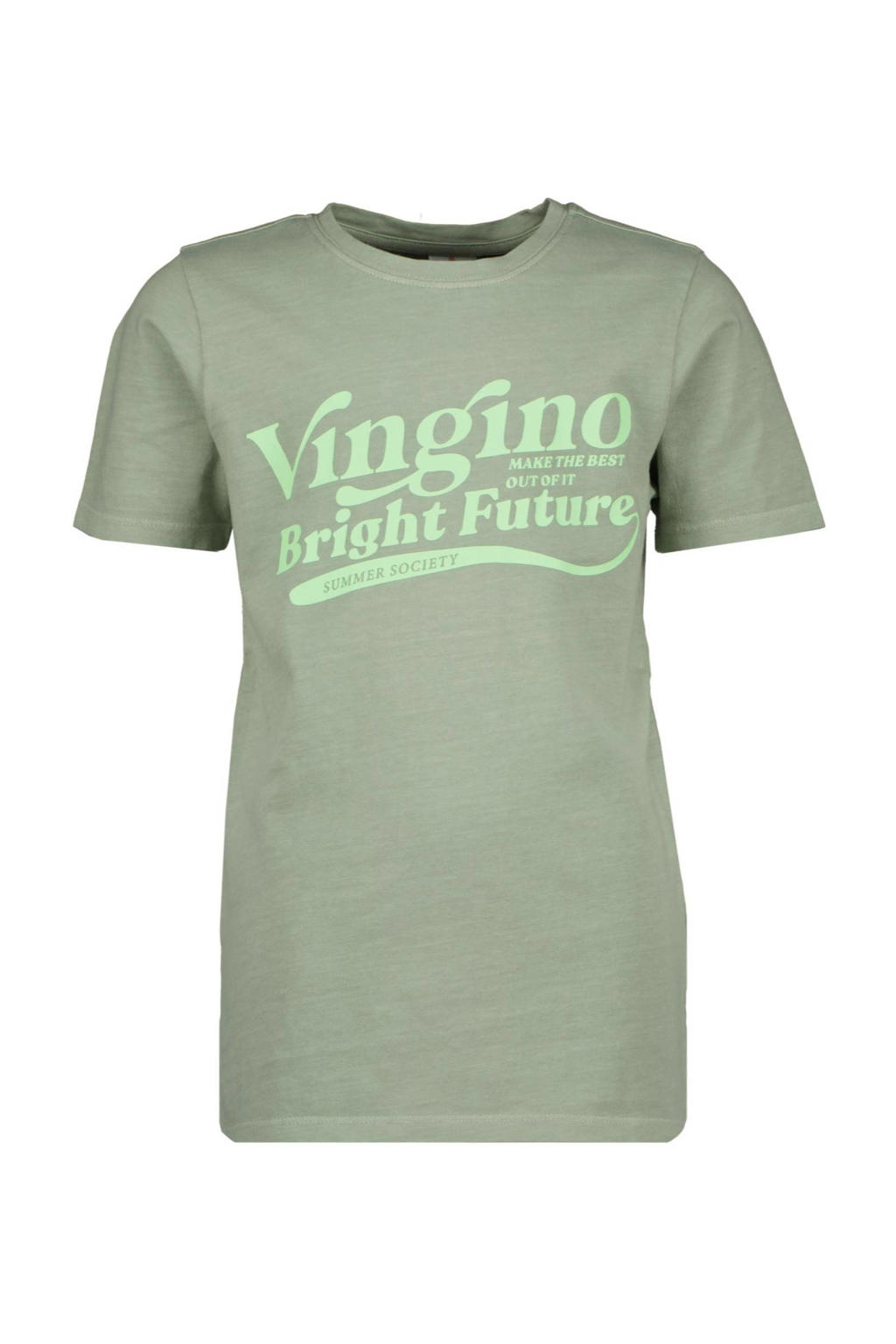 Groene jongens Vingino T-shirt Hazu van katoen met logo dessin, korte mouwen en ronde hals