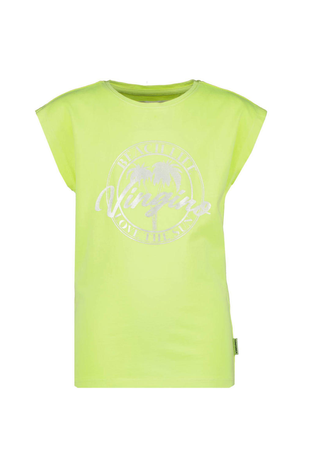 Gele meisjes Vingino T-shirt Hilsa van katoen met logo dessin, korte mouwen en ronde hals