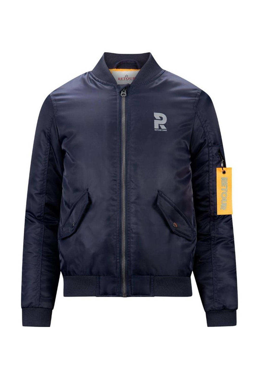 Blauwe jongens Retour Jeans bomberjack zomer Baldo van polyester met effen, lange mouwen, ronde hals, ritssluiting en elastische boord