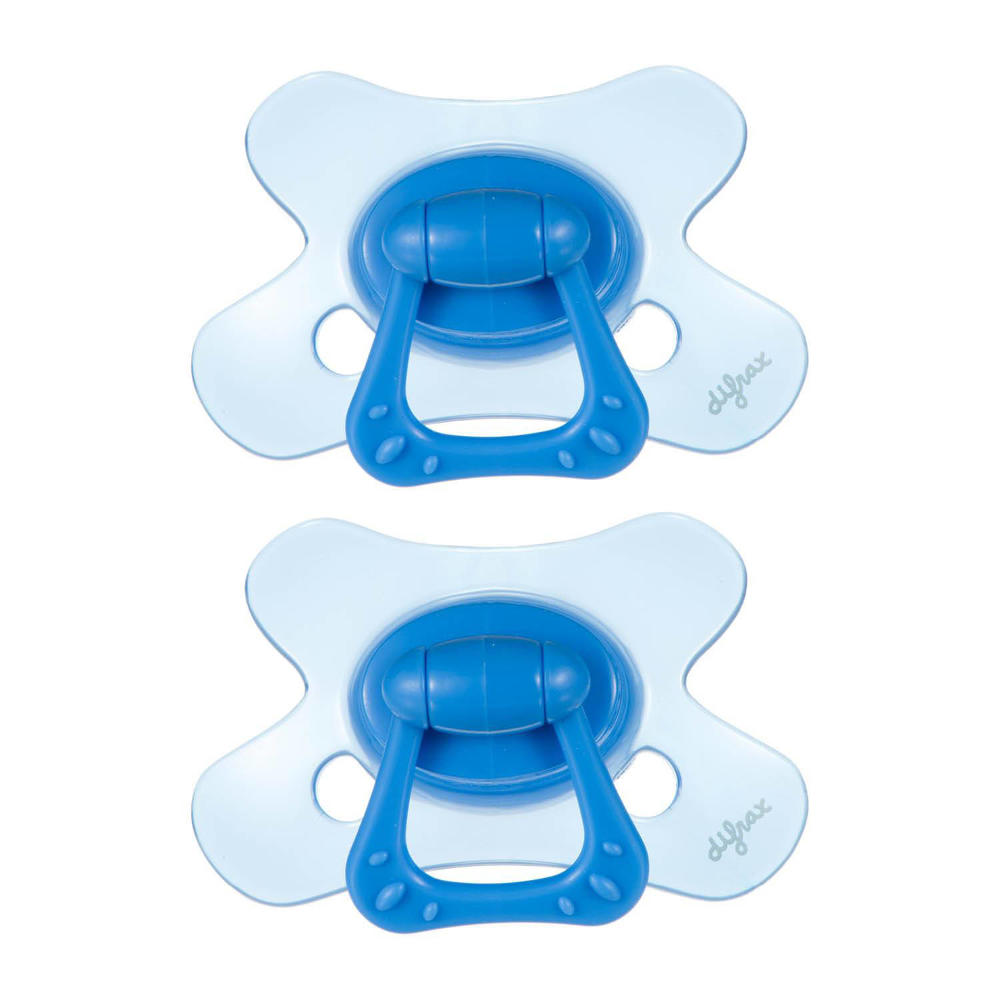 Difrax Natural Fopspeen - 6+ Maanden - Blauw met Transparante Schildje - 2 stuks