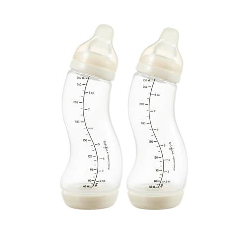 Difrax Natural S-Babyfles Anti Koliek - 250 ml - Créme - 2 Stuks - Anti Colic tegen krampjes Ecru