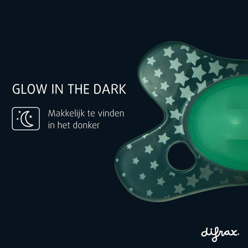 Difrax Dental Fopspeen 0 tot 6 Maanden Glow in the Dark 2 stuks Transparant