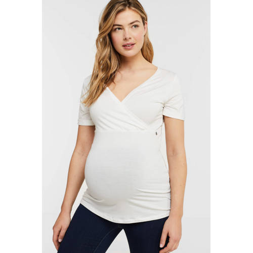 LOVE2WAIT zwangerschaps- en voedingstop wit T-shirt Dames Tencel V-hals