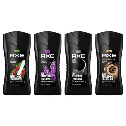 Axe 3-in-1 douchegel Africa + Black + Dark Temptation + Excite - 4 x 250 ml