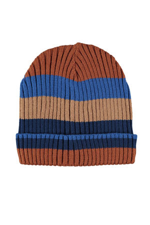 muts met strepen camel/blauw