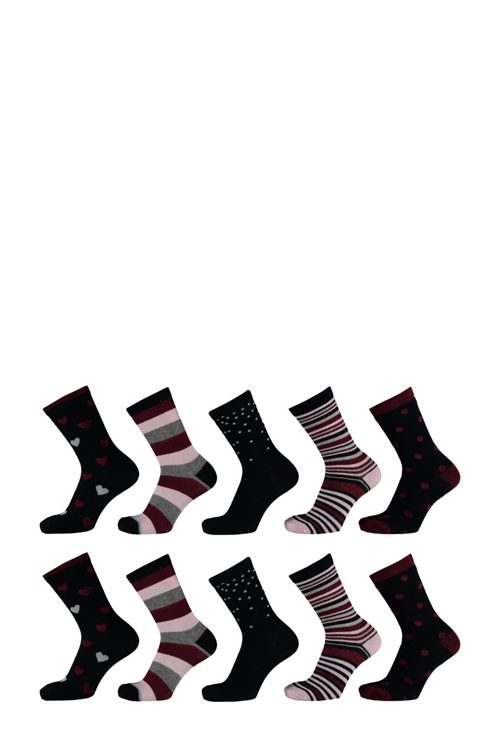 Apollo sokken met all-over-print - set van 10 zwart/rood