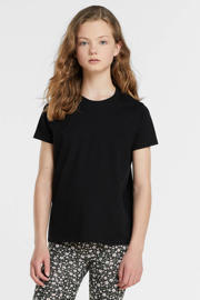 thumbnail: Zwarte meisjes anytime basic T-shirt van katoen met effen, korte mouwen, ronde hals en geweven detail