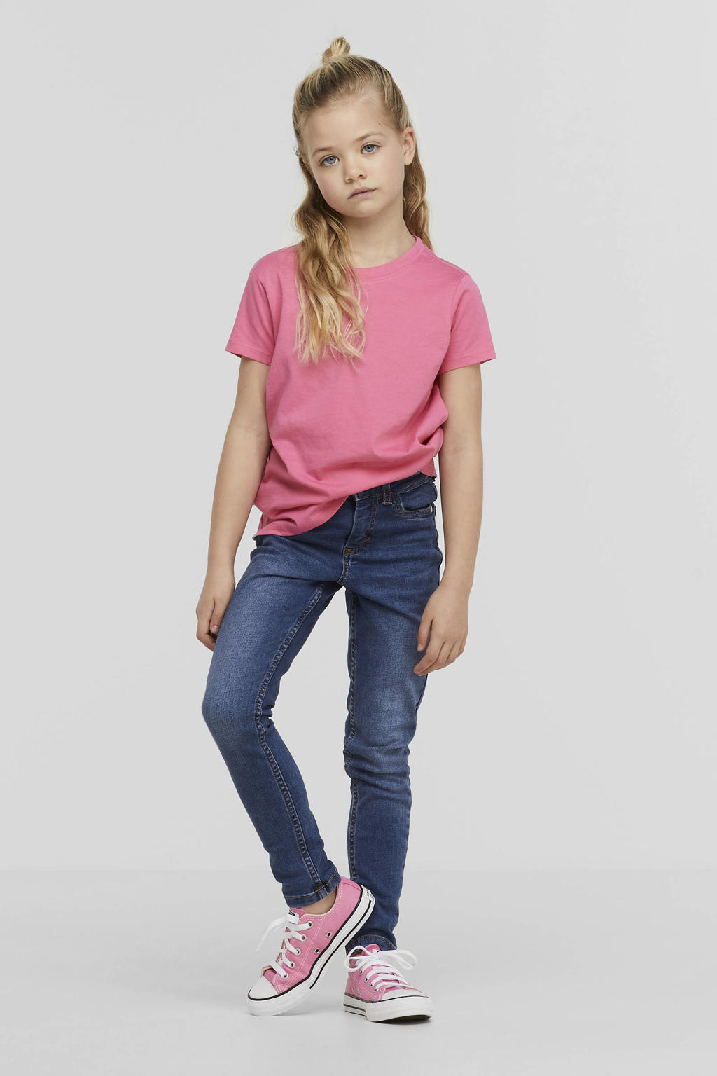 Blauwe meisjes anytime skinny jeans van stretchdenim met regular waist en rits- en knoopsluiting