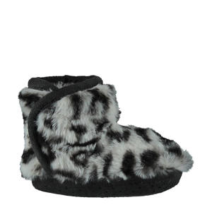 slofjes met imitatiebont beige/zwart