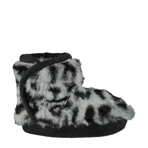 slofjes met imitatiebont beige/zwart