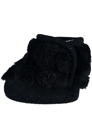 slofjes met imitatiebont donkerblauw