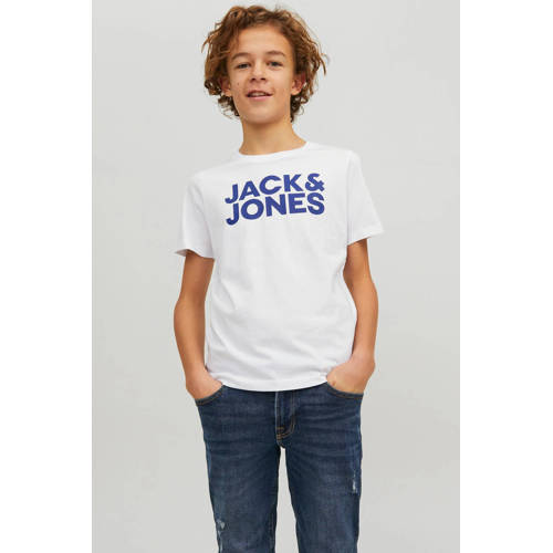 JACK & JONES JUNIOR t-shirt - set van 2 donkerblauw/wit Jongens Katoen Ronde hals
