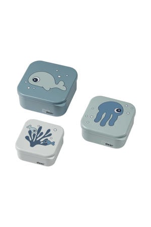 broodtrommel / snack box set (3 stuks) Sea friends Blue