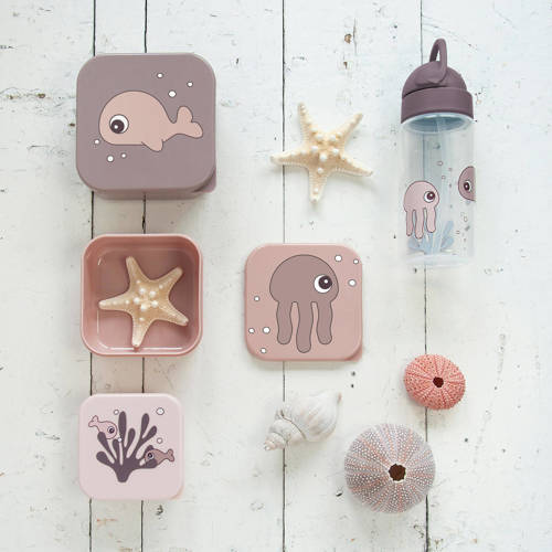 Done by Deer broodtrommel snack box set (3 stuks) Sea friends Powder Roze