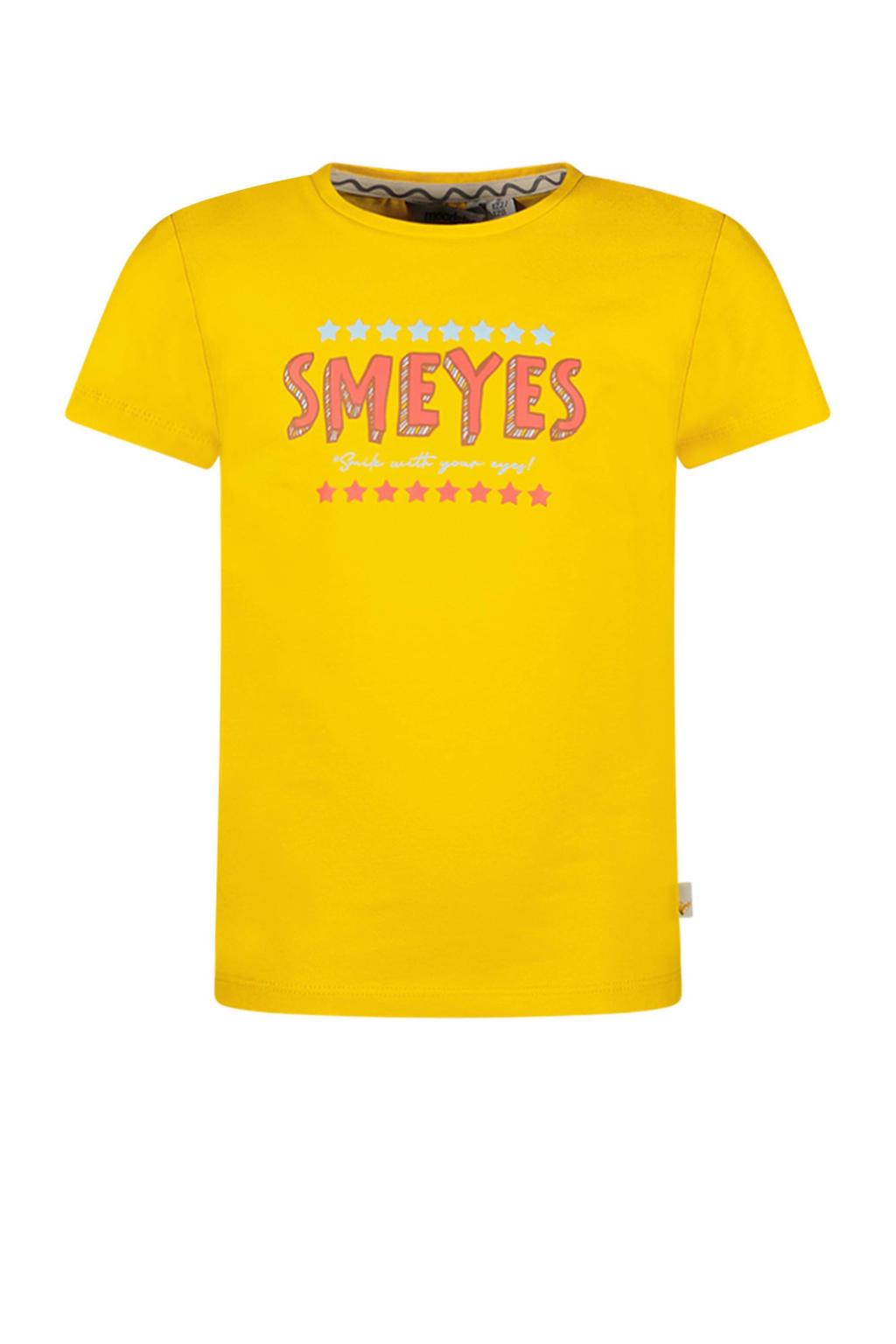 Gele meisjes Moodstreet T-shirt van duurzaam katoen met tekst print, korte mouwen en ronde hals